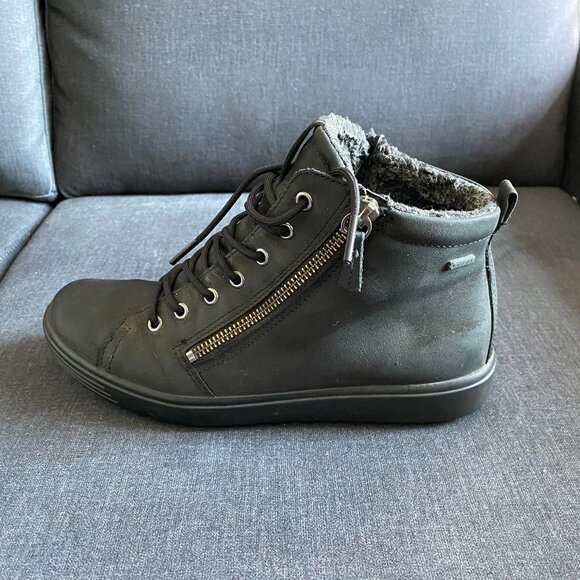 ECCO WOMEN BOOTIES LEATHER HIGH TOP SNEAKERS LACE UP AND ZIPPER SZ 39EU EX WIDE - Picture 5 of 8